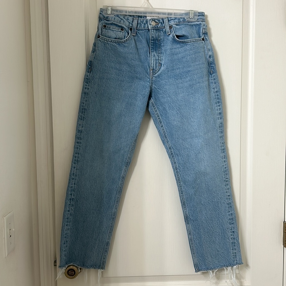 Top Shop Straight Leg Rough Hem Light Blue Jean Sz W27